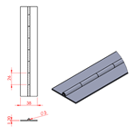 JSPC05 Bisagra continua - 38mm abierto x 3mm pin x 1.2mm espesor (1820mm seccion)