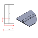 JSPC10 Bisagra continua - 100mm abierto x 8mm pin x 3mm espesor (1820mm seccion)