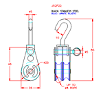 JS2P22 Polea giratoria doble con gancho